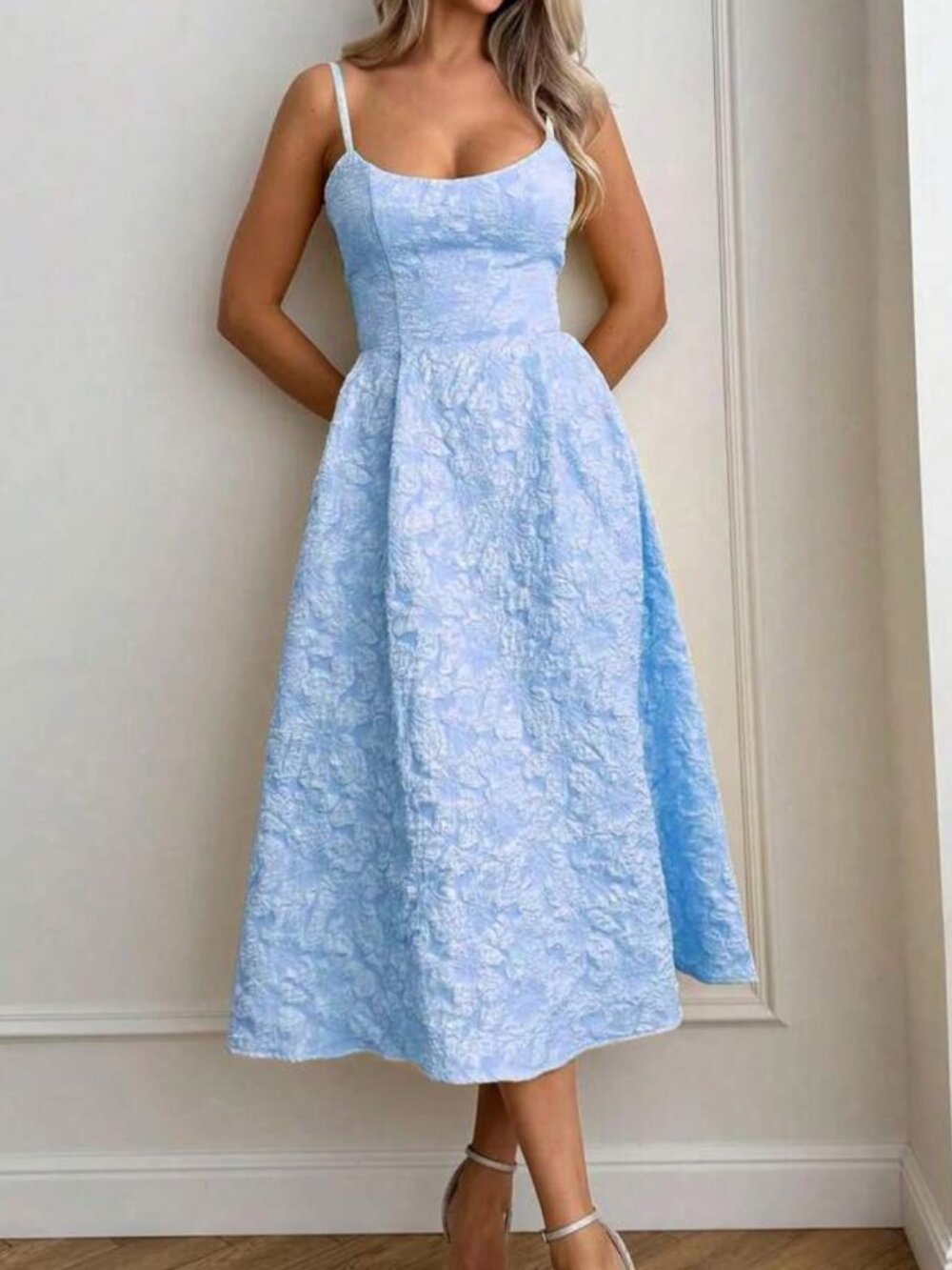 Floreya Light Blue Floral Lace Sleeveless Top S